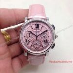 Low Price Fake Cartier MTWTFSS Chronograph Watch Pink Dial Pink Leather Buy Now